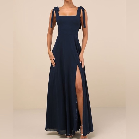 Lulus Love Me Forever Navy Blue Tie Strap Square Neck Maxi Dress 2X - Picture 1 of 4